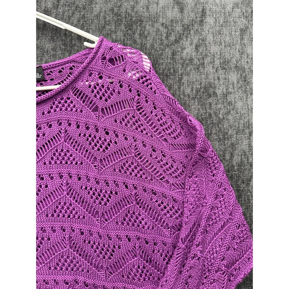 Allen B by Allen Schwartz Sweater Womens XL Pink Crochet Chunky Knit Scoop‎ Neck
